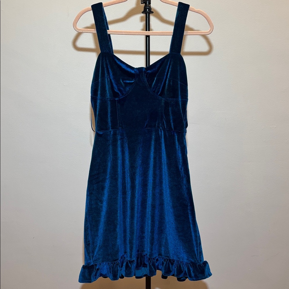 Fashion Union Teal Velvet Dress